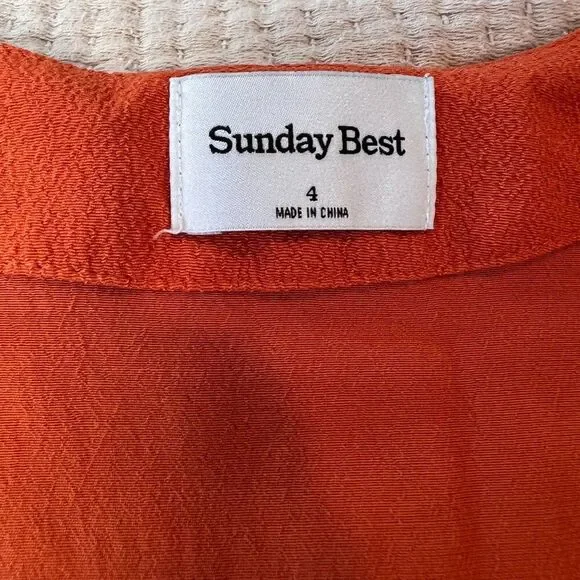 Aritzia Sunday Best Button Down Mini Dress Women Sz 4 Red Orange Short Sleeve - Picture 3 of 15